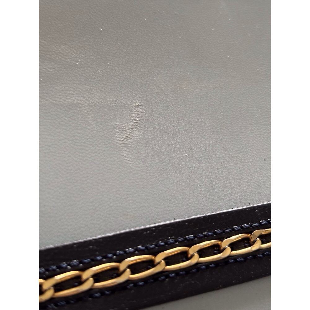 St. John Light Dark Blue Leather Shoulder Bag Gold Chain Link Vintage Designer - Picture 10 of 13